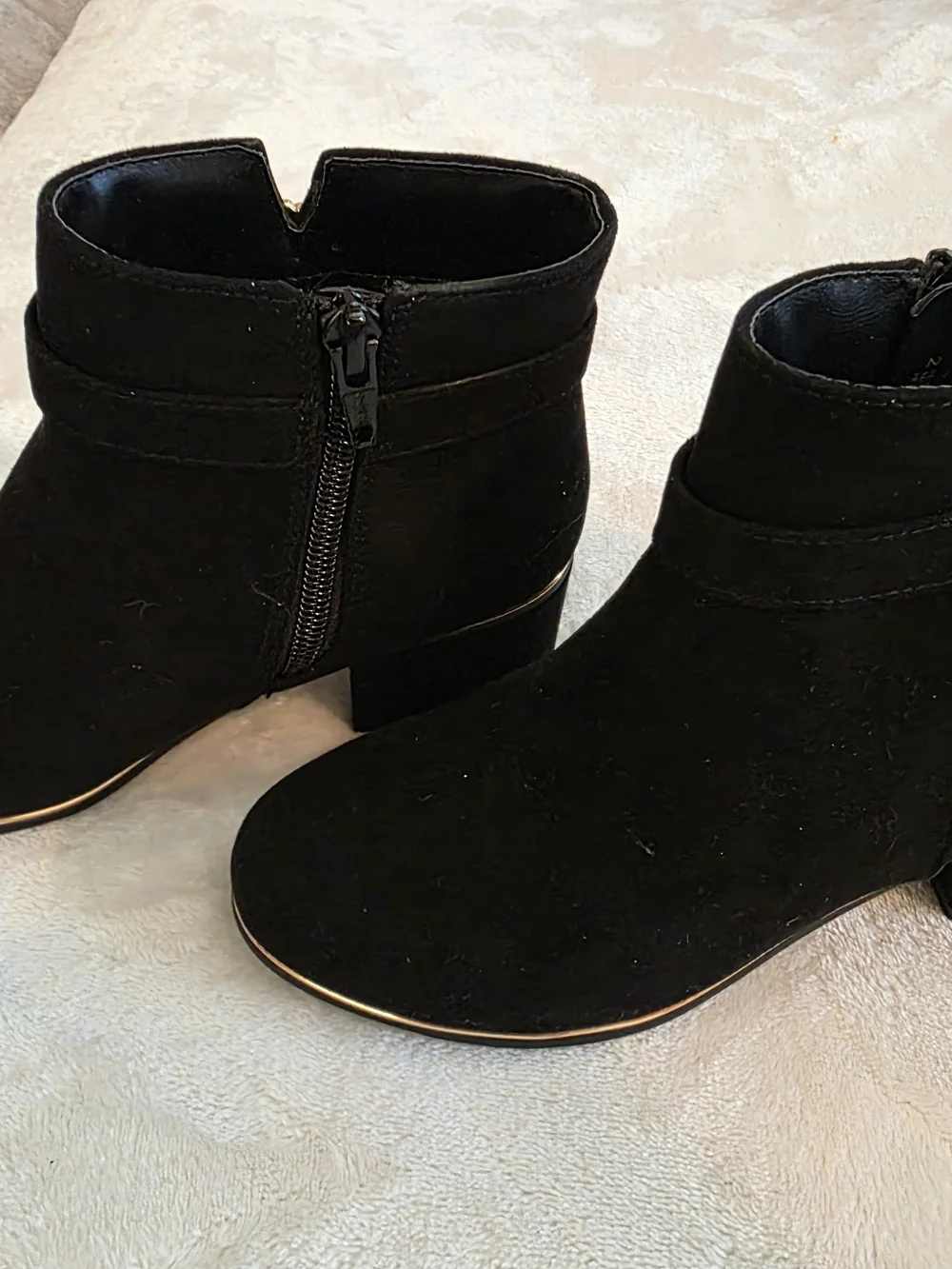 Black Children's Place Ankle Boots with Decorative Rhinestone Ring
